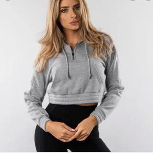 Alphalete Capital Crop Quarter Zip Hoodie in Gray, M